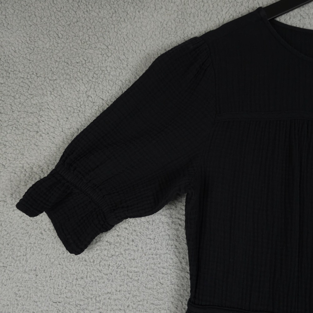 Chicos Dress Womens 2 US 12 Black Gauze Tiered Midi Puff Sleeve Casual Coastal - Picture 9 of 10